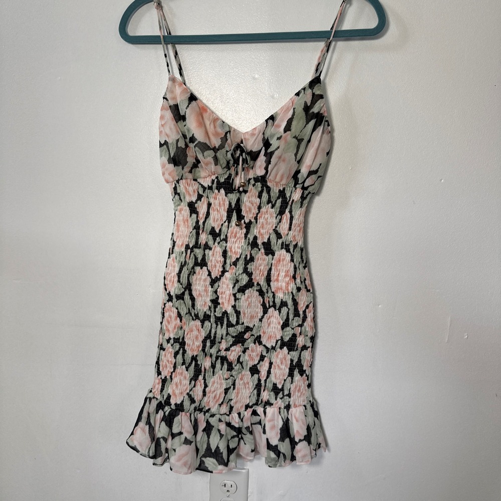Here Comes the Sun Cottagecore‎ Smocked Mini Dress Ruffle Hem Small